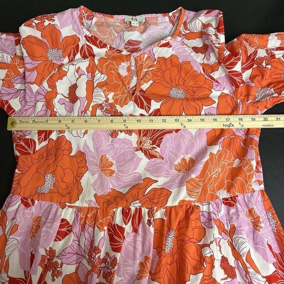 C&A Floral Womens Knee Length Dress Sz 10 Tiered Cottage Garden Church‎ Cotton - Picture 7 of 7